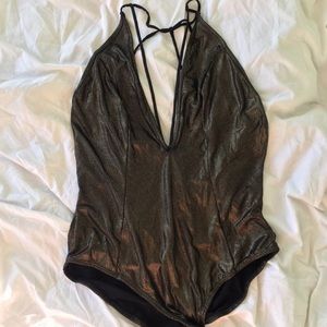 Strappy back gold bodysuit